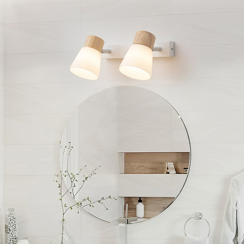 Modern Minimalist Wood Cone Wall Sconce Lamp 2-Light Lasson Living