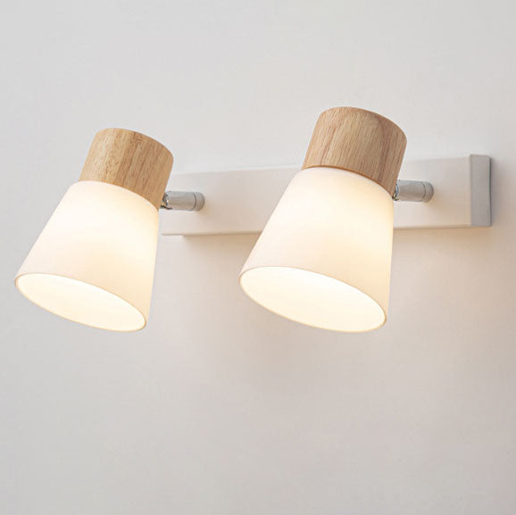 Modern Minimalist Wood Cone Wall Sconce Lamp 2-Light Lasson Living