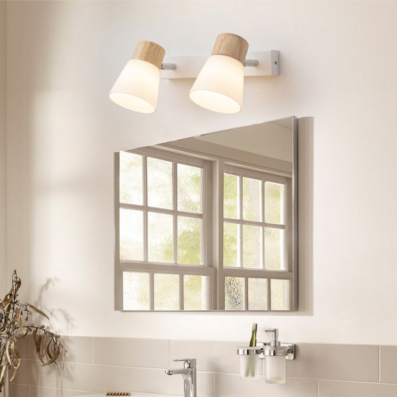 Modern Minimalist Wood Cone Wall Sconce Lamp 2-Light Lasson Living