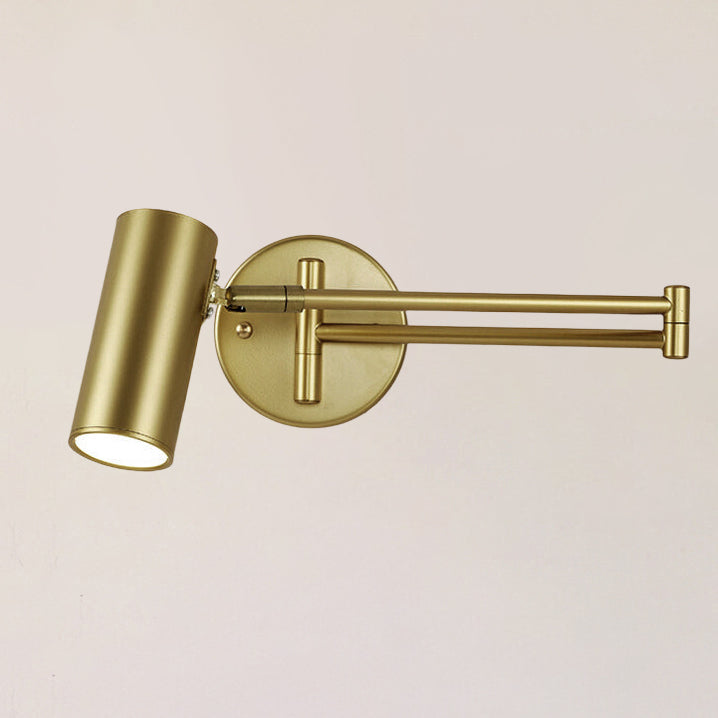 Nordic Brass Cylinder Swing Arm Wall Sconce Lamp 1-Light