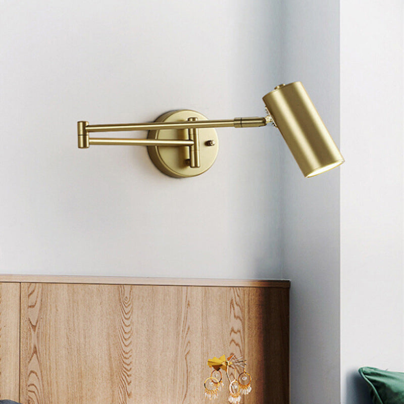 Nordic Brass Cylinder Swing Arm Wall Sconce Lamp 1-Light Lasson Living