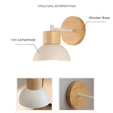Nordic Wood Japandi Dome Wall Sconce LED 1-Light