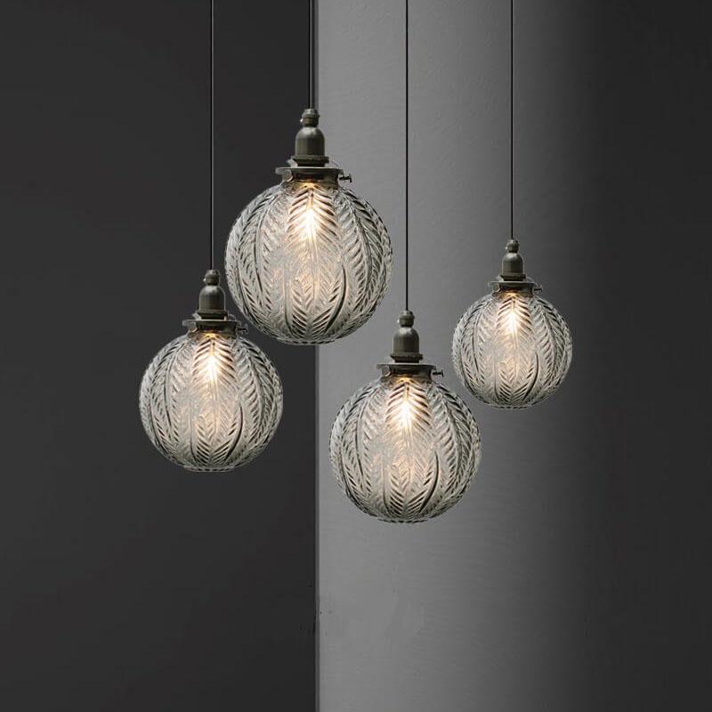 Retro Brass Textured Glass Globe LED Pendant Light | 1-Light