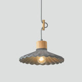Modern Wood and Cement Scalloped Pendant Light | 1-Light