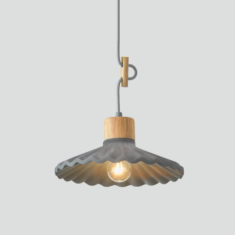 Modern Wood and Cement Scalloped Pendant Light | 1-Light