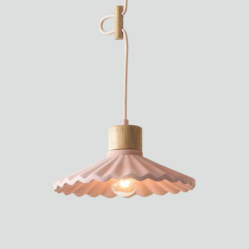 Modern Wood and Cement Scalloped Pendant Light | 1-Light