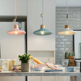 Modern Wood and Cement Scalloped Pendant Light | 1-Light