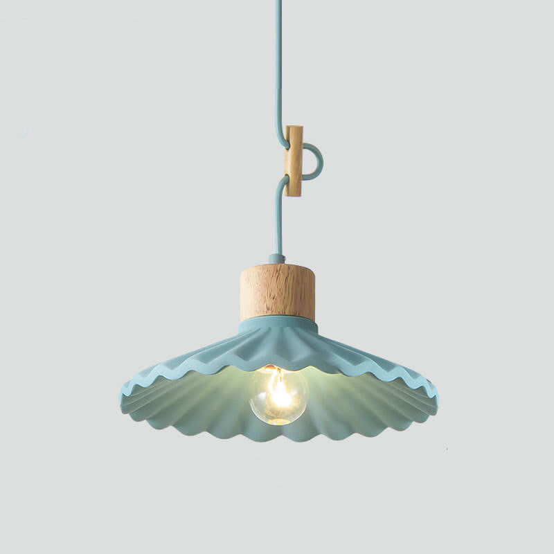 Modern Wood and Cement Scalloped Pendant Light | 1-Light