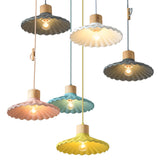 Modern Wood and Cement Scalloped Pendant Light | 1-Light