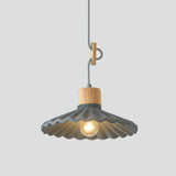 Modern Wood and Cement Scalloped Pendant Light | 1-Light