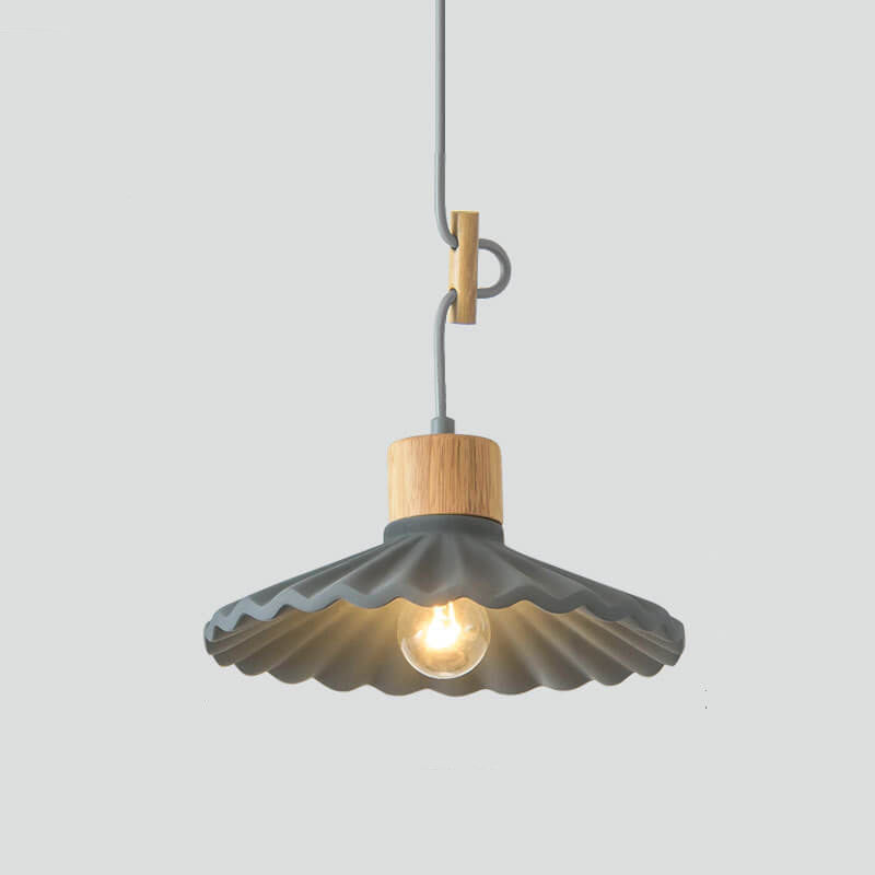 Modern Wood and Cement Scalloped Pendant Light | 1-Light