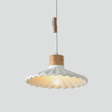 Modern Wood and Cement Scalloped Pendant Light | 1-Light