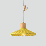 Modern Wood and Cement Scalloped Pendant Light | 1-Light