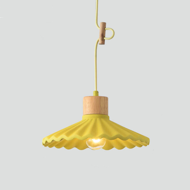 Modern Wood and Cement Scalloped Pendant Light | 1-Light