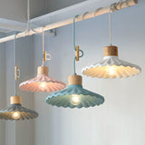 Modern Wood and Cement Scalloped Pendant Light | 1-Light