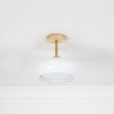 Nordic Wooden Dome Glass LED Semi-Flush Mount Ceiling Light 1-Light