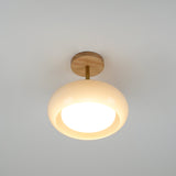 Nordic Wooden Dome Glass LED Semi-Flush Mount Ceiling Light 1-Light