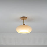 Nordic Wooden Dome Glass LED Semi-Flush Mount Ceiling Light 1-Light