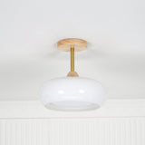 Nordic Wooden Dome Glass LED Semi-Flush Mount Ceiling Light 1-Light