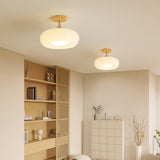 Nordic Wooden Dome Glass LED Semi-Flush Mount Ceiling Light 1-Light