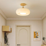 Nordic Wooden Dome Glass LED Semi-Flush Mount Ceiling Light 1-Light