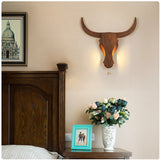 Rustic Wood Bull Head LED Wall Sconce Lamp 1-Light Lasson Living