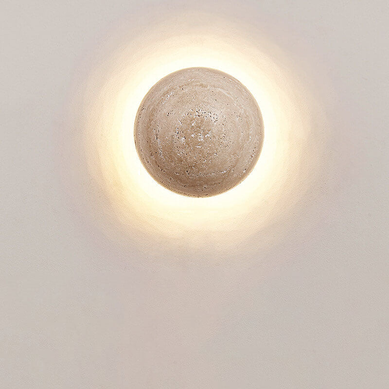 Japanese Minimalist Travertine Round LED Wall Light | 1-Light