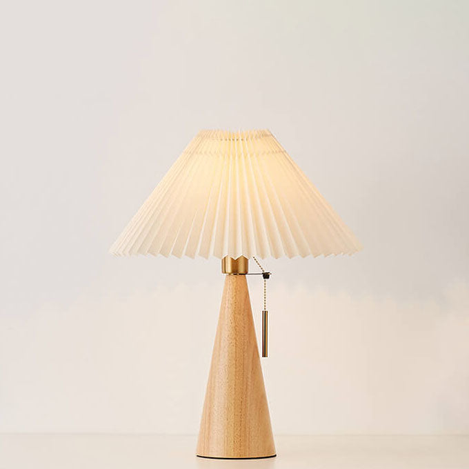 Japanese Minimalist Wooden Pleated Fabric LED Table Lamp 1-Light