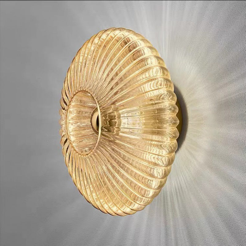 Nordic Vintage Ribbed Glass Round LED Wall Sconce | 1-Light