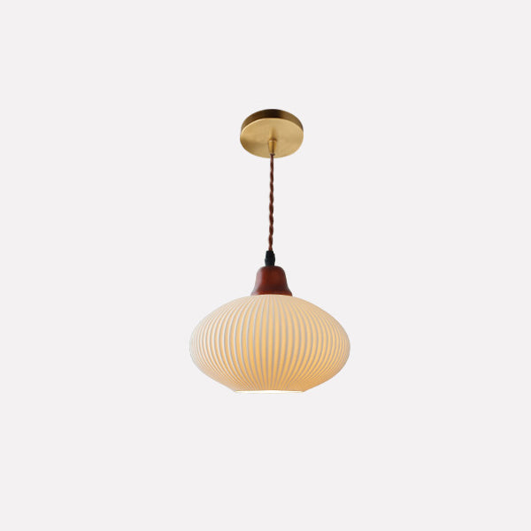 Japanese Ceramic Pleated LED Pendant Light | 1-Light