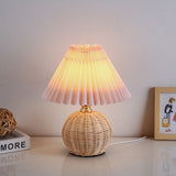 Nordic Rattan Pleated Fabric Conic LED Table Lamp 1-Light
