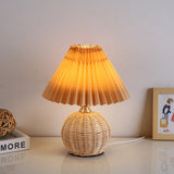Nordic Rattan Pleated Fabric Conic LED Table Lamp 1-Light
