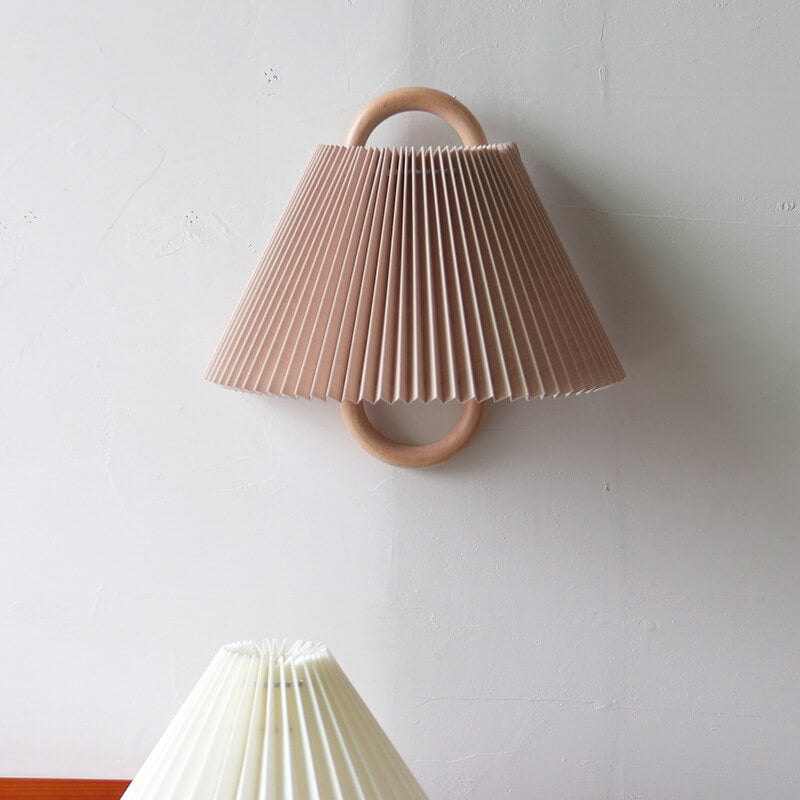 Modern Solid Wood & Fabric Pleated Wall Sconce Light 1-light