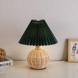 Nordic Rattan Pleated Fabric Conic LED Table Lamp 1-Light