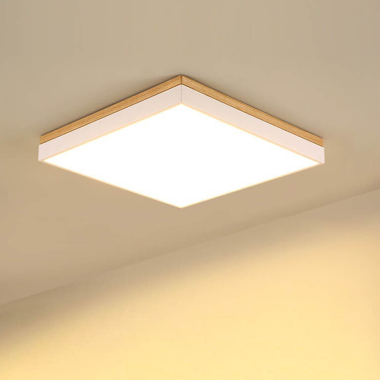 Nordic Wooden Square LED Flush Ceiling Light | 1-Light