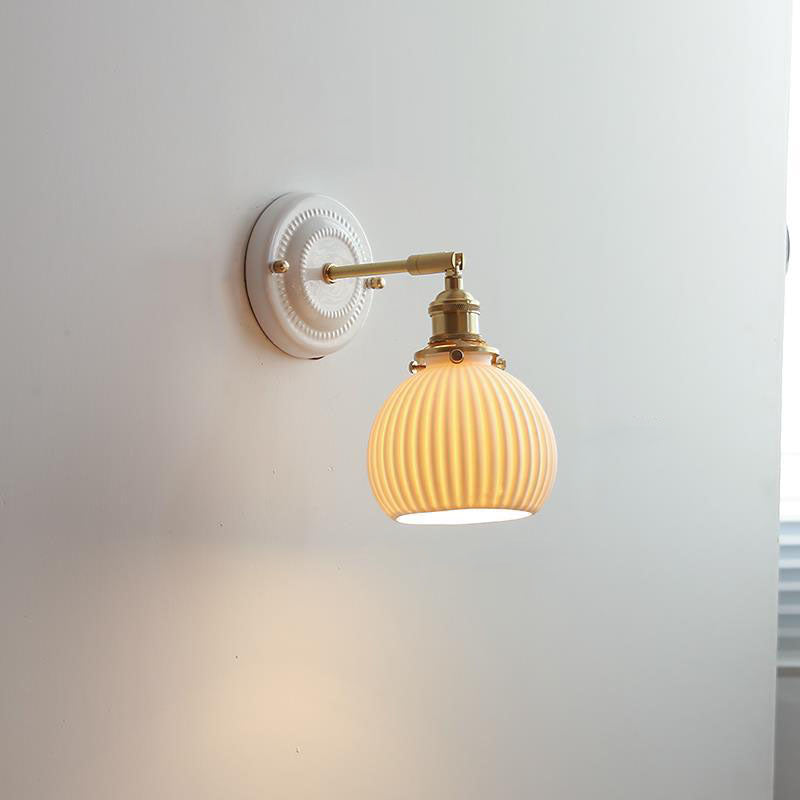 Vintage Japanese Ceramic Brass 1-Light Wall Light