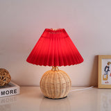 Nordic Rattan Pleated Fabric Conic LED Table Lamp 1-Light