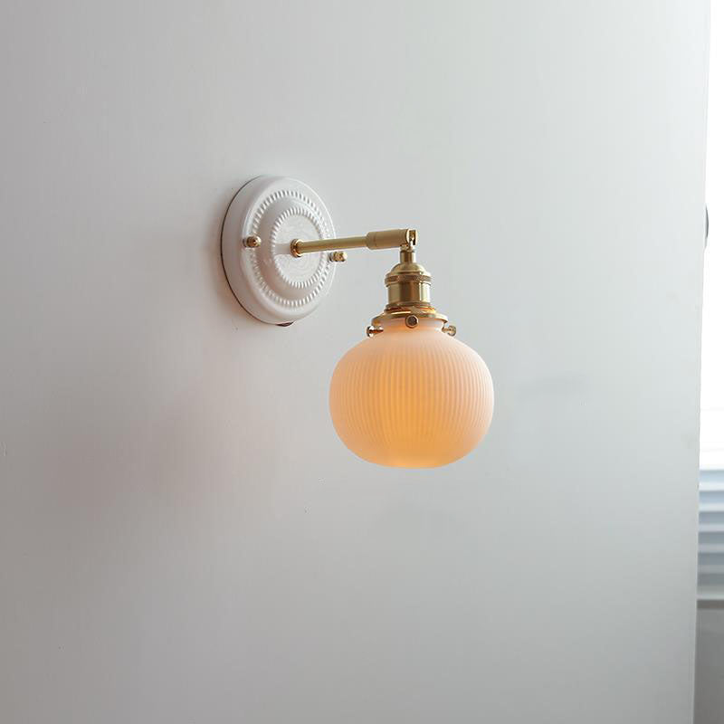 Vintage Japanese Ceramic Brass 1-Light Wall Light