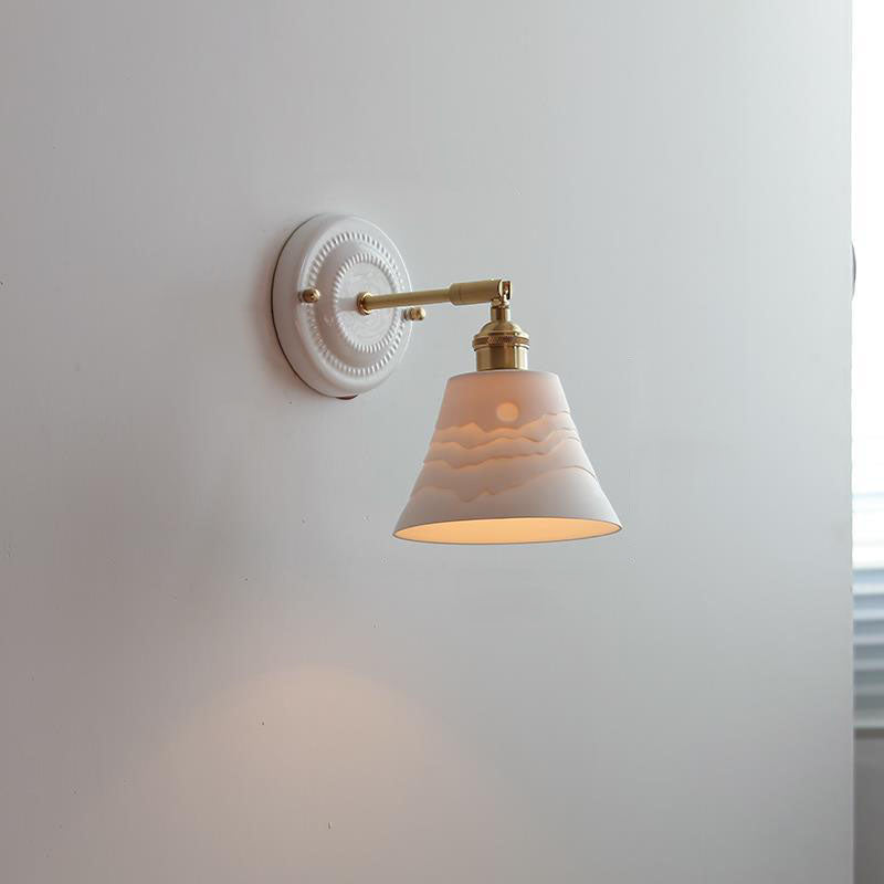 Vintage Japanese Ceramic Brass 1-Light Wall Light