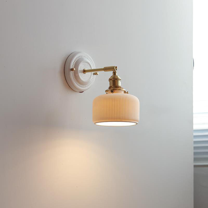 Vintage Japanese Ceramic Brass 1-Light Wall Light