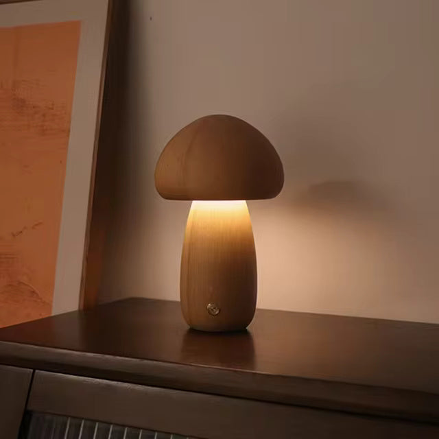 Modern Wood Mushroom LED Table Lamp 1-Light
