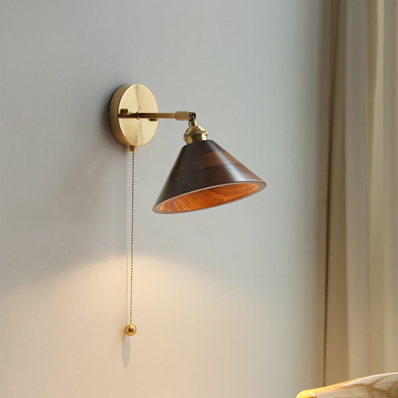 Scandinavian Brass Wood Wall Sconce Lamp 1-Light