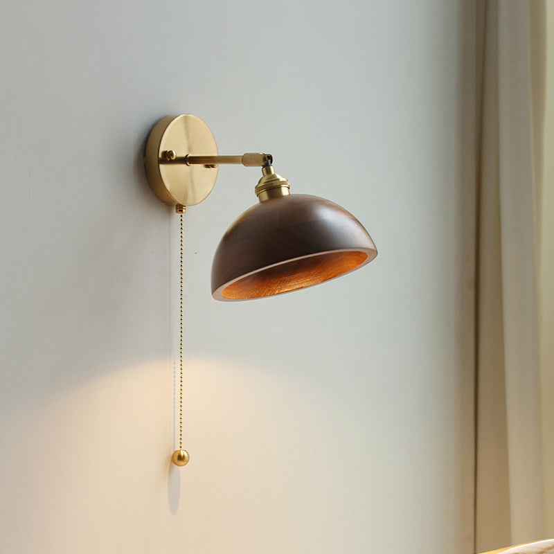 Scandinavian Brass Wood Wall Sconce Lamp 1-Light