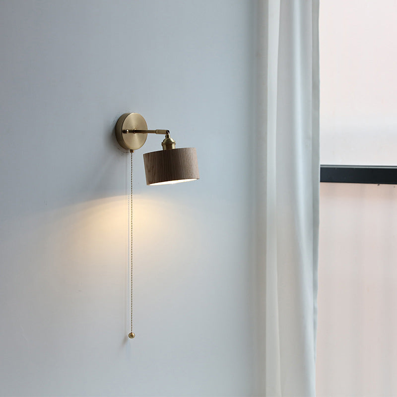 Scandinavian Brass Wood Wall Sconce Lamp 1-Light