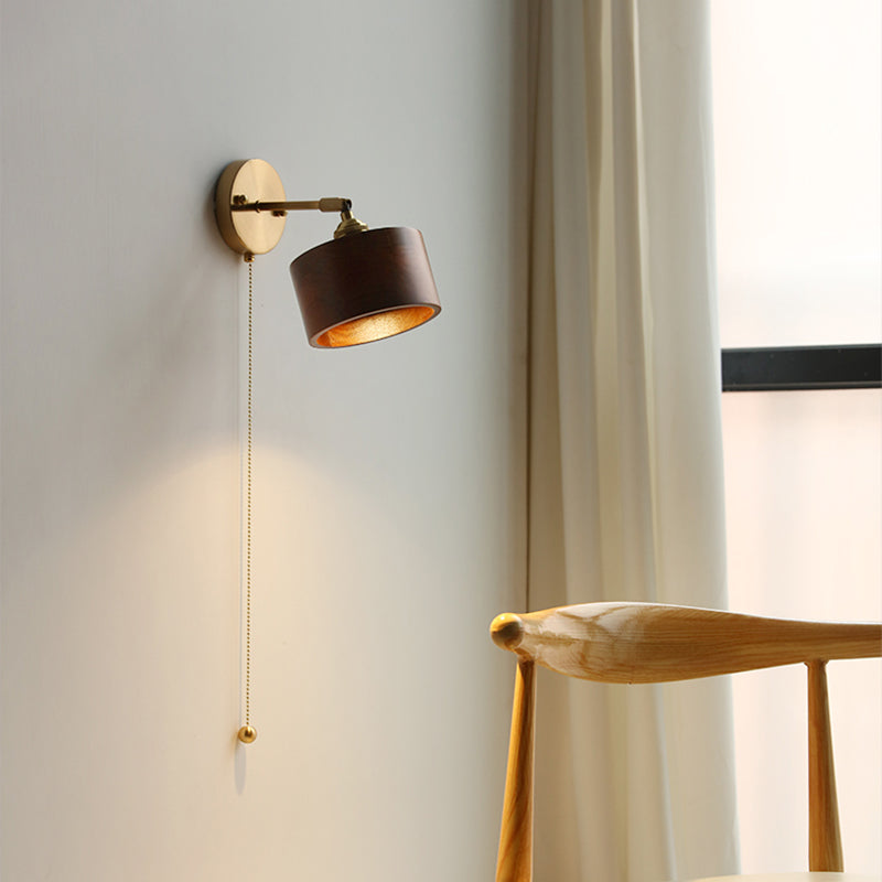 Scandinavian Brass Wood Wall Sconce Lamp 1-Light