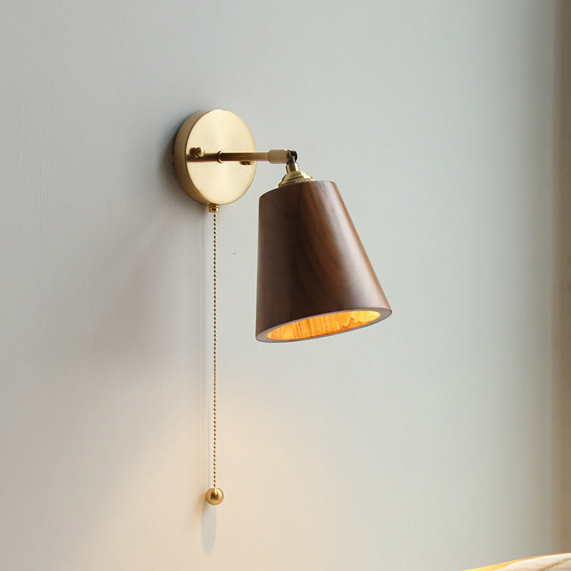 Scandinavian Brass Wood Wall Sconce Lamp 1-Light
