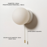 Nordic Minimalist Glass Globe Wall Sconce LED 1-Light with Pull Cord