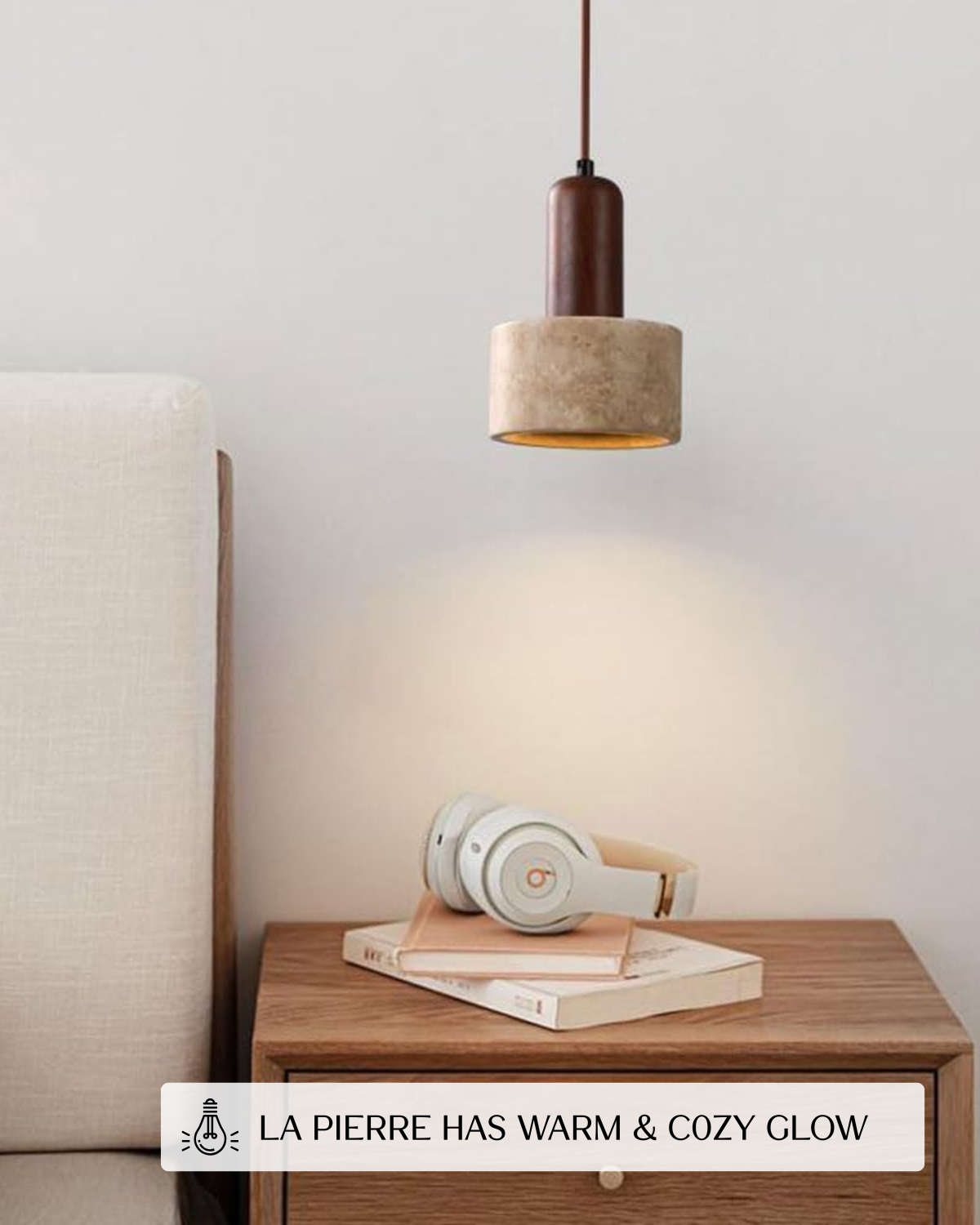 Modern Travertine Wood Cylinder Pendant Light 1-Light Lasson Living