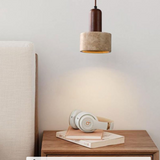 Modern Travertine Wood Cylinder Pendant Light 1-Light Lasson Living