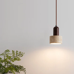Modern Travertine Wood Cylinder Pendant Light 1-Light Lasson Living